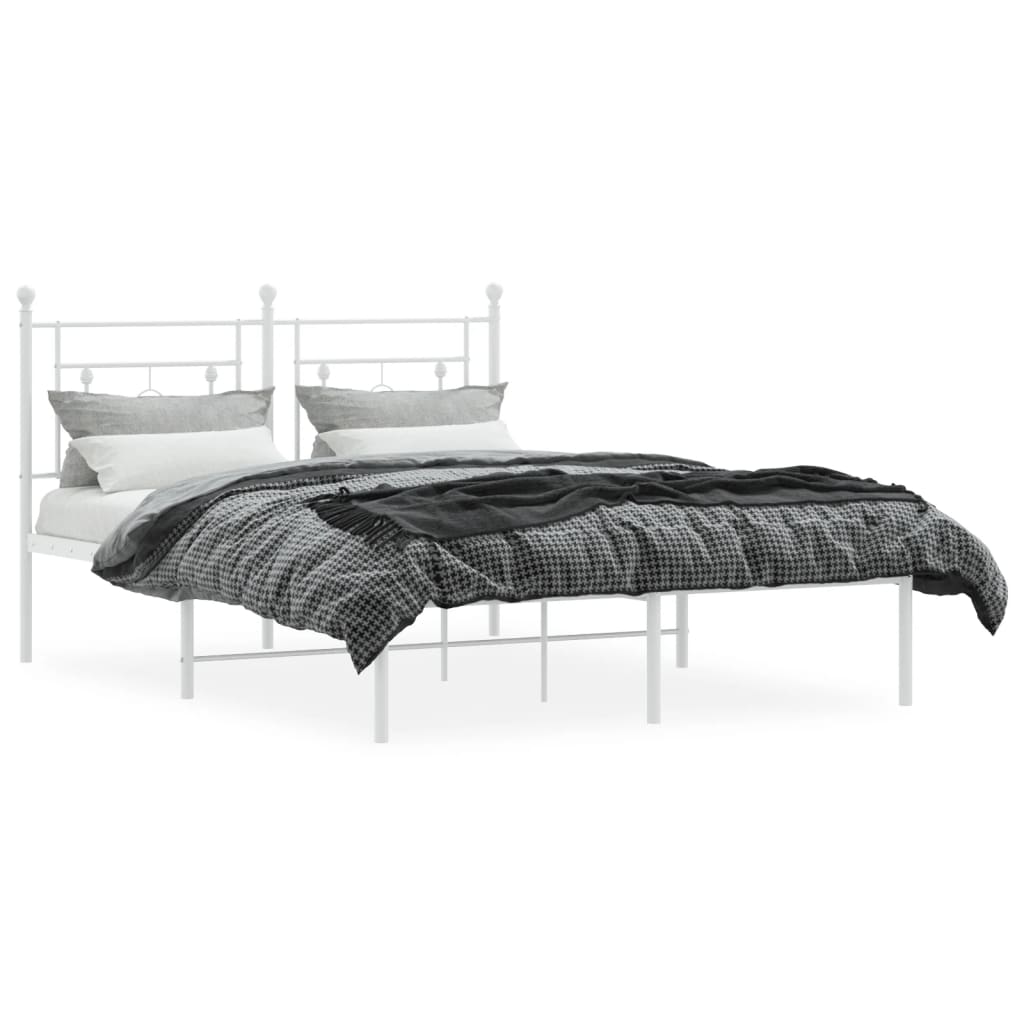 White Metal Bed Frame with Headboard - 140x190cm, No Mattress