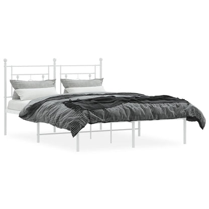 White Metal Bed Frame with Headboard - 140x190cm, No Mattress