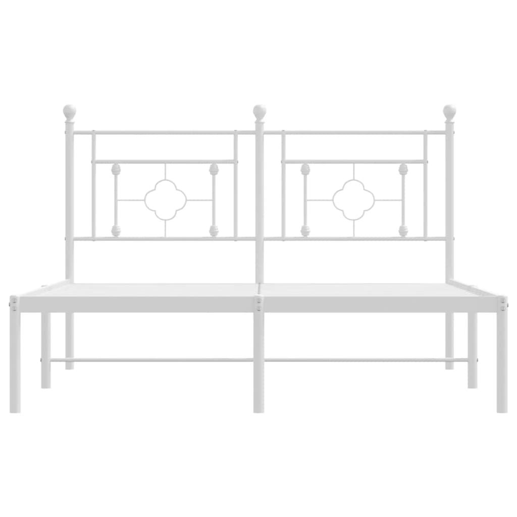 White Metal Bed Frame with Headboard - 140x190cm, No Mattress