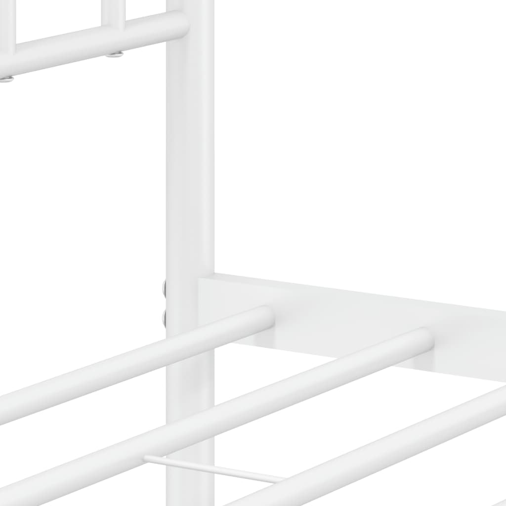 White Metal Bed Frame with Headboard - 140x190cm, No Mattress