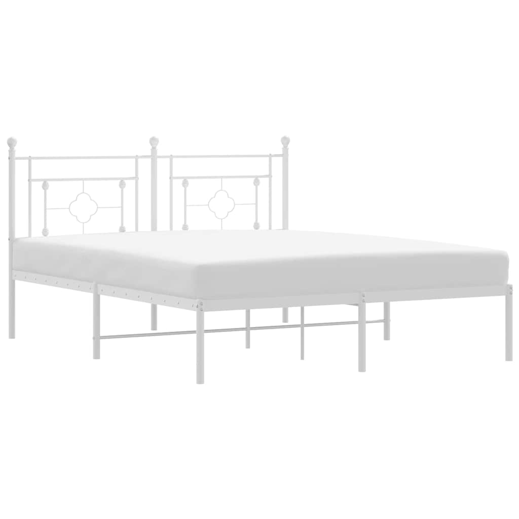 White Metal Bed Frame with Headboard - 150x200cm (Mattress Excluded)