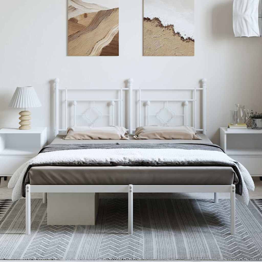 White Metal Bed Frame with Headboard - 150x200cm (Mattress Excluded)