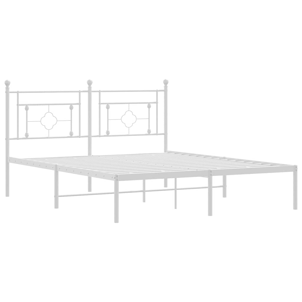 White Metal Bed Frame with Headboard - 150x200cm (Mattress Excluded)