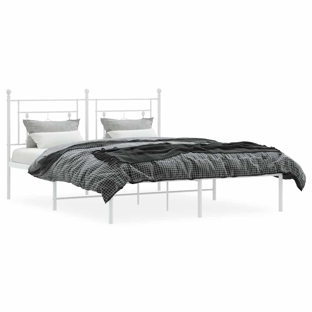 White Metal Bed Frame with Headboard - 150x200cm (Mattress Excluded)