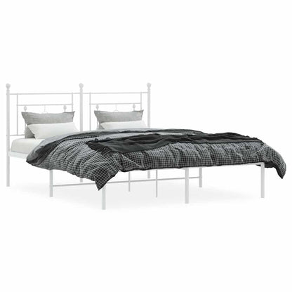 White Metal Bed Frame with Headboard - 150x200cm (Mattress Excluded)
