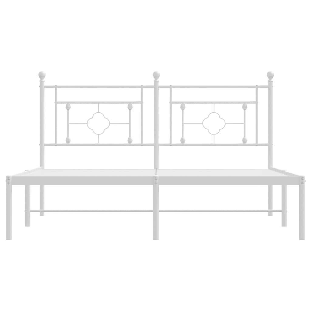White Metal Bed Frame with Headboard - 150x200cm (Mattress Excluded)