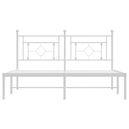 White Metal Bed Frame with Headboard - 150x200cm (Mattress Excluded)