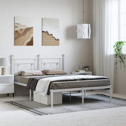 White Metal Bed Frame with Headboard - 150x200cm (Mattress Excluded)