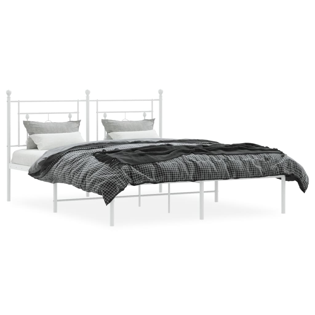 White Metal Bed Frame with Headboard, 160x200cm - No Mattress Included