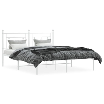 White Metal Bed Frame with Headboard, 160x200cm - No Mattress Included