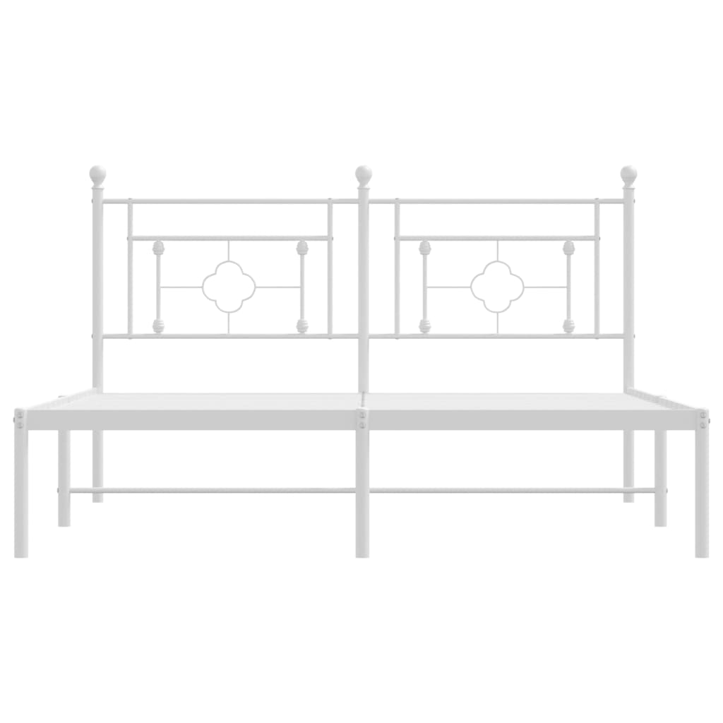 White Metal Bed Frame with Headboard, 160x200cm - No Mattress Included