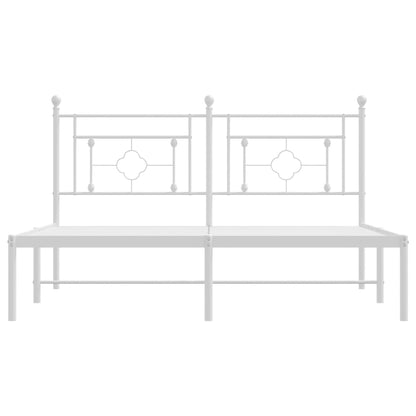 White Metal Bed Frame with Headboard, 160x200cm - No Mattress Included