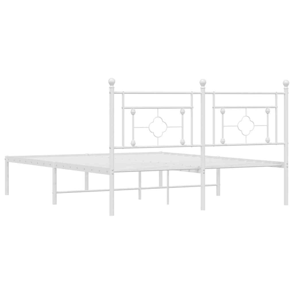 White Metal Bed Frame with Headboard, 160x200cm - No Mattress Included
