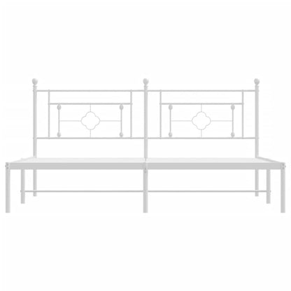 White Metal Bed Frame with Headboard, 180x200cm, Elegant Design