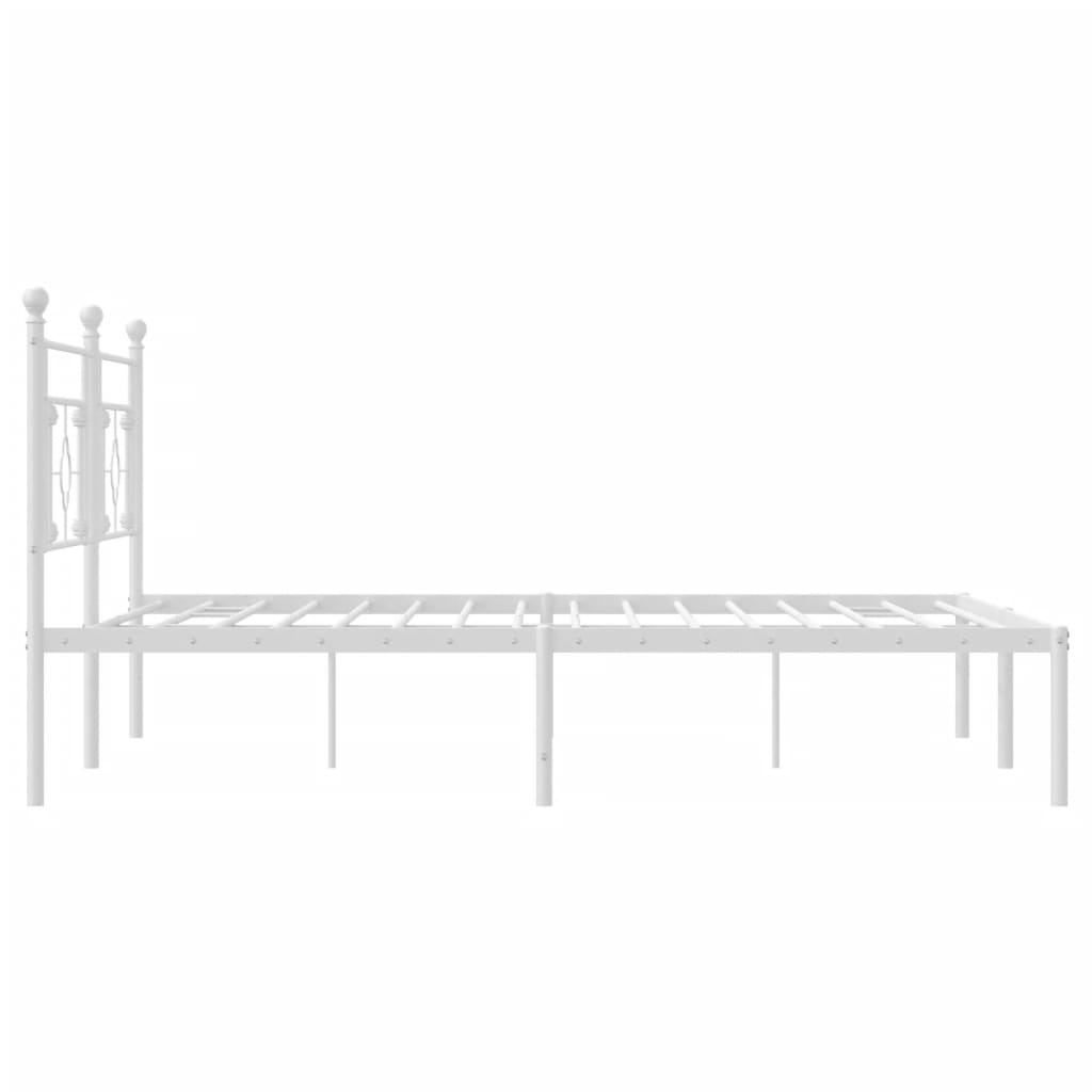 White Metal Bed Frame with Headboard, 180x200cm, Elegant Design