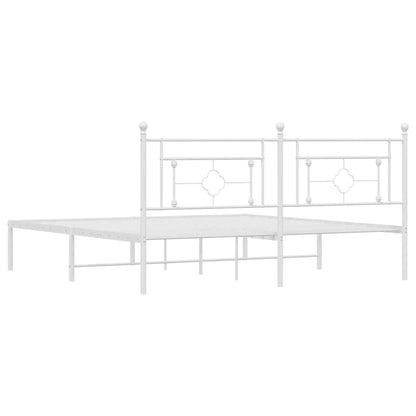 White Metal Bed Frame with Headboard, 180x200cm, Elegant Design
