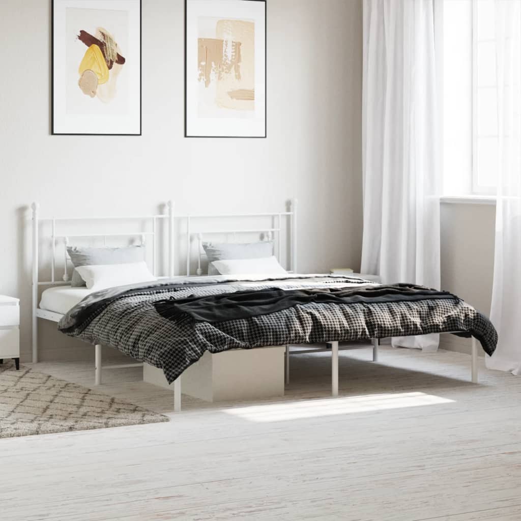 White Metal Bed Frame with Headboard, 180x200cm, Elegant Design