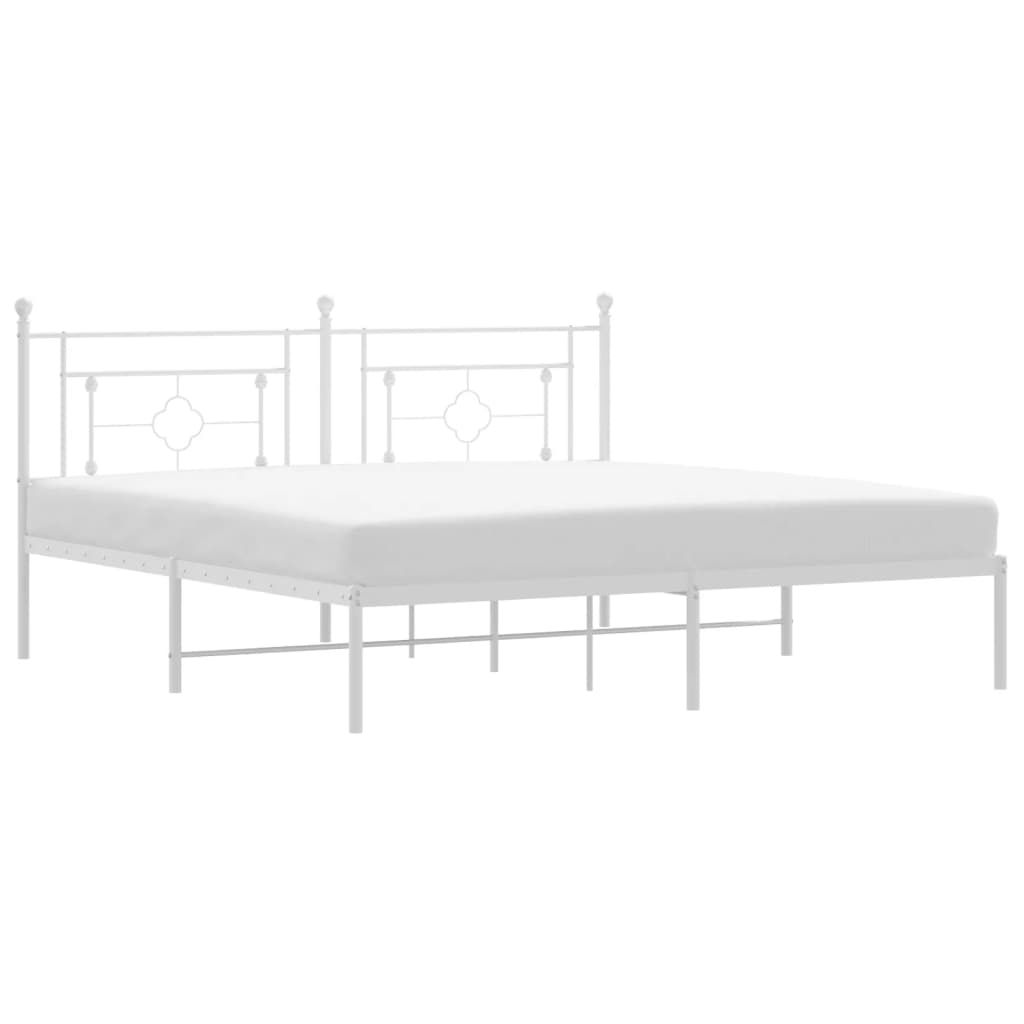 White Metal Bed Frame with Headboard - 183x213cm (No Mattress)