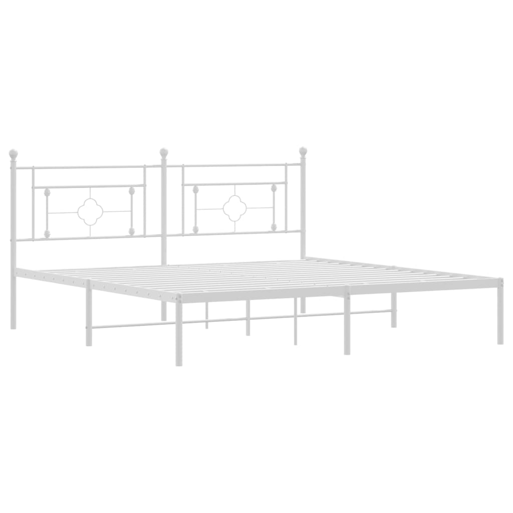 White Metal Bed Frame with Headboard - 183x213cm (No Mattress)