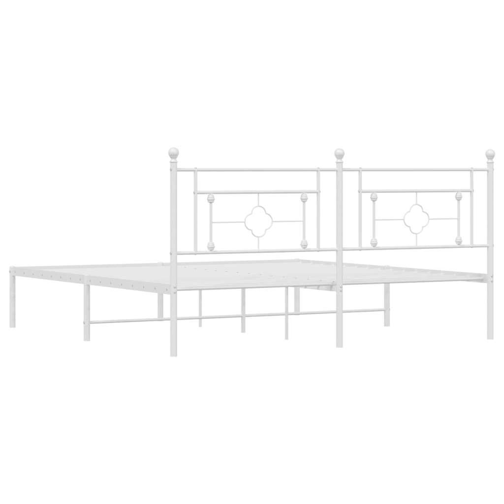 White Metal Bed Frame with Headboard - 183x213cm (No Mattress)