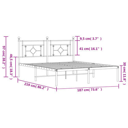 White Metal Bed Frame with Headboard - 183x213cm (No Mattress)