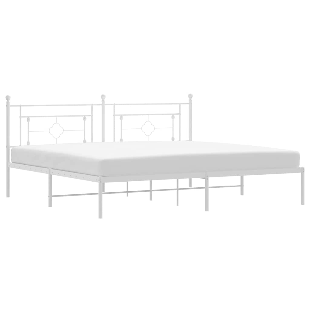 White Metal Bed Frame with Headboard - No Mattress, 193x203cm