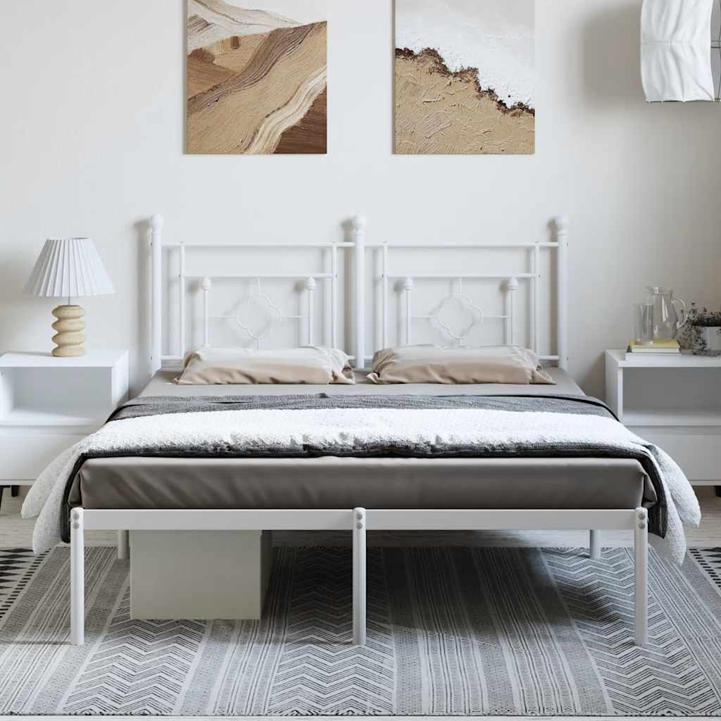 White Metal Bed Frame with Headboard - No Mattress, 193x203cm