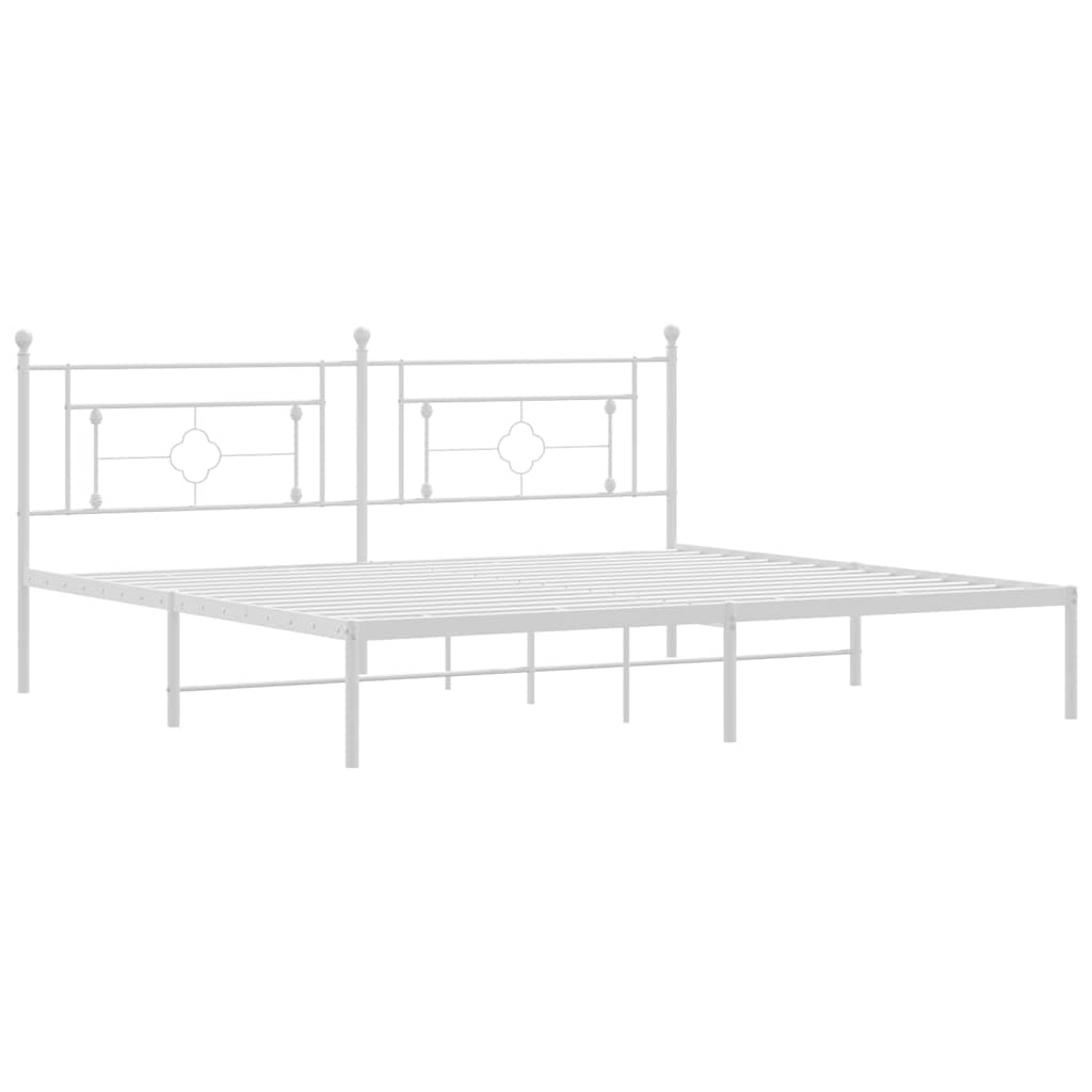 White Metal Bed Frame with Headboard - No Mattress, 193x203cm