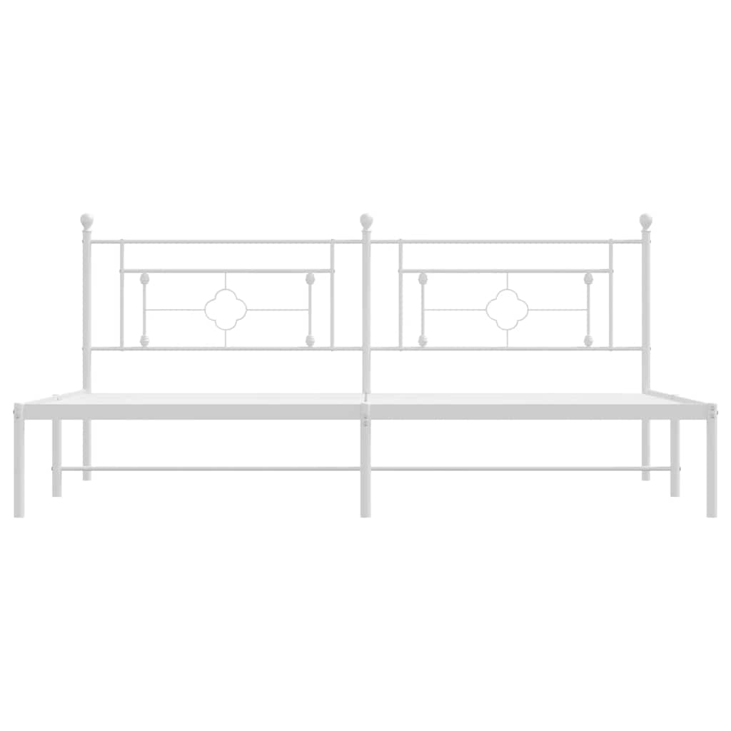 White Metal Bed Frame with Headboard - No Mattress, 193x203cm