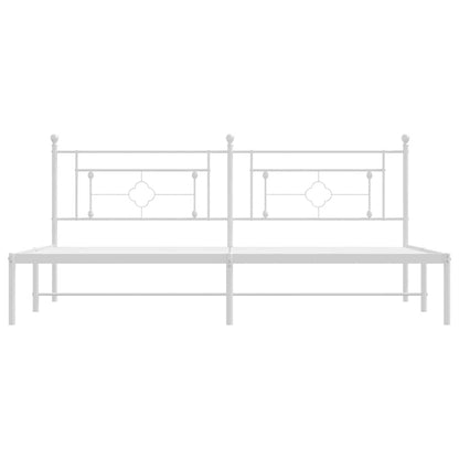 White Metal Bed Frame with Headboard - No Mattress, 193x203cm