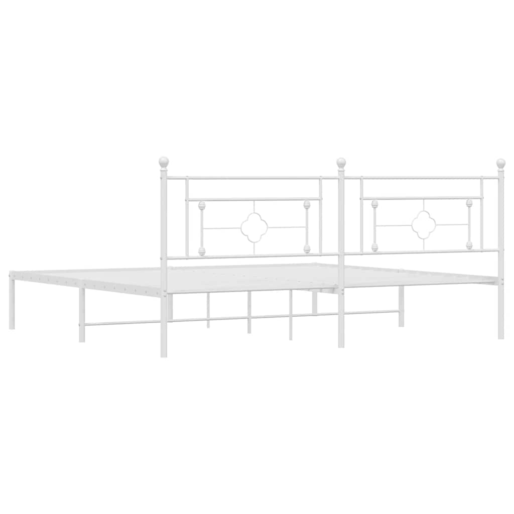 White Metal Bed Frame with Headboard - No Mattress, 193x203cm