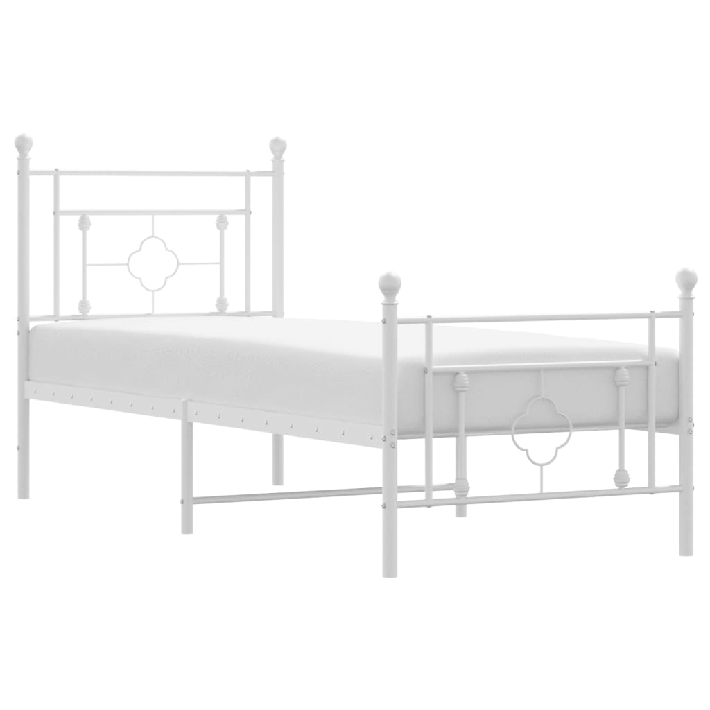 White Metal Bed Frame with Footboard, 75x190cm, No Mattress Included
