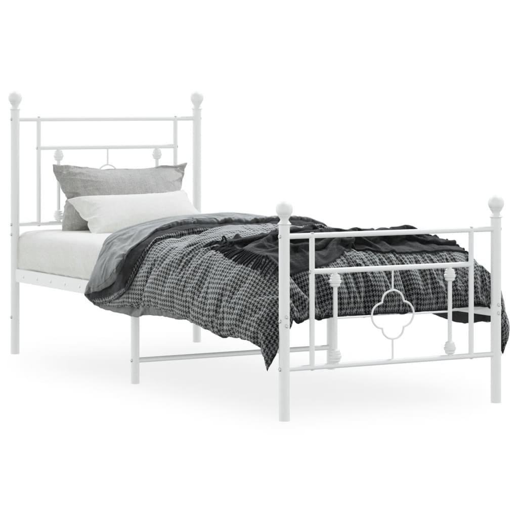 White Metal Bed Frame with Footboard, 75x190cm, No Mattress Included