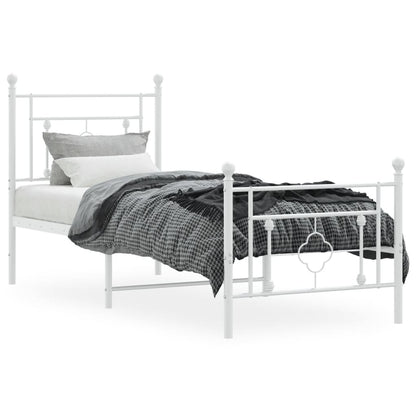 White Metal Bed Frame with Footboard, 75x190cm, No Mattress Included