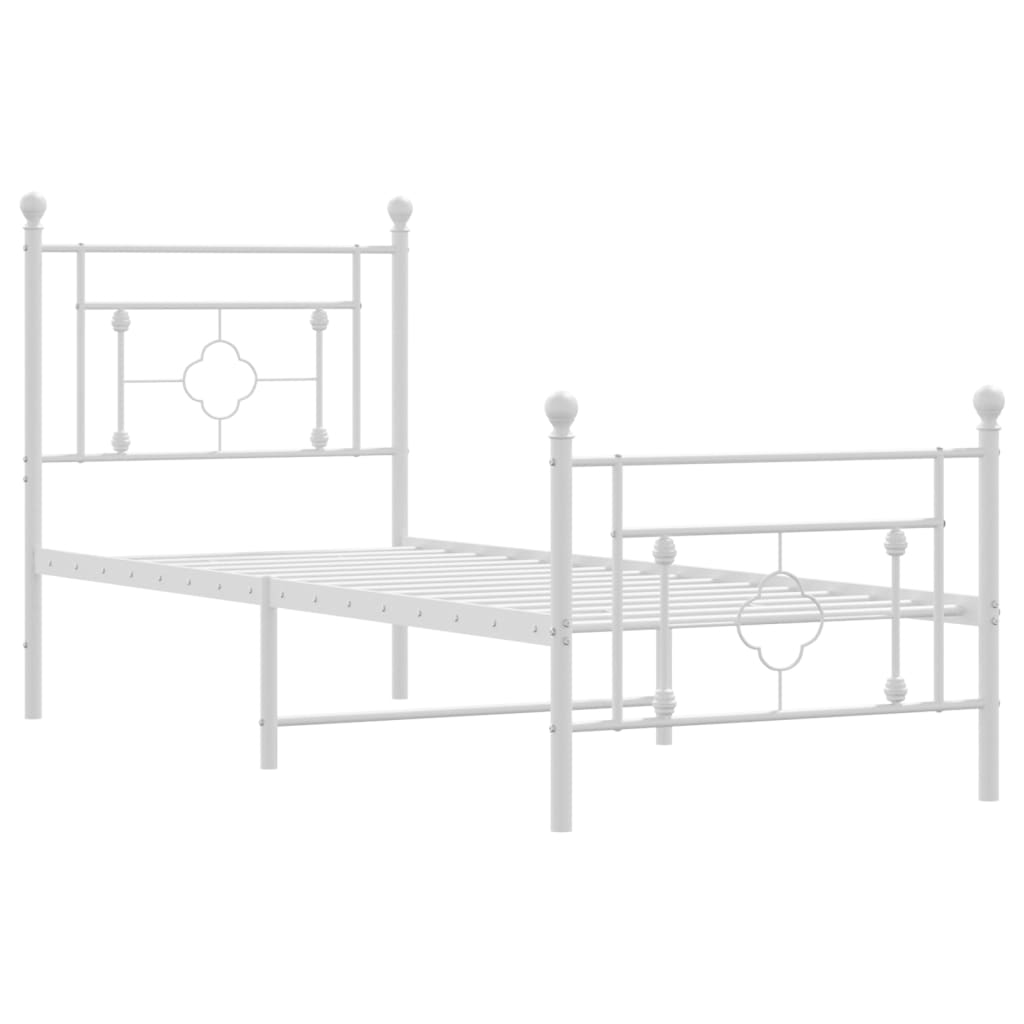 White Metal Bed Frame with Footboard, 75x190cm, No Mattress Included