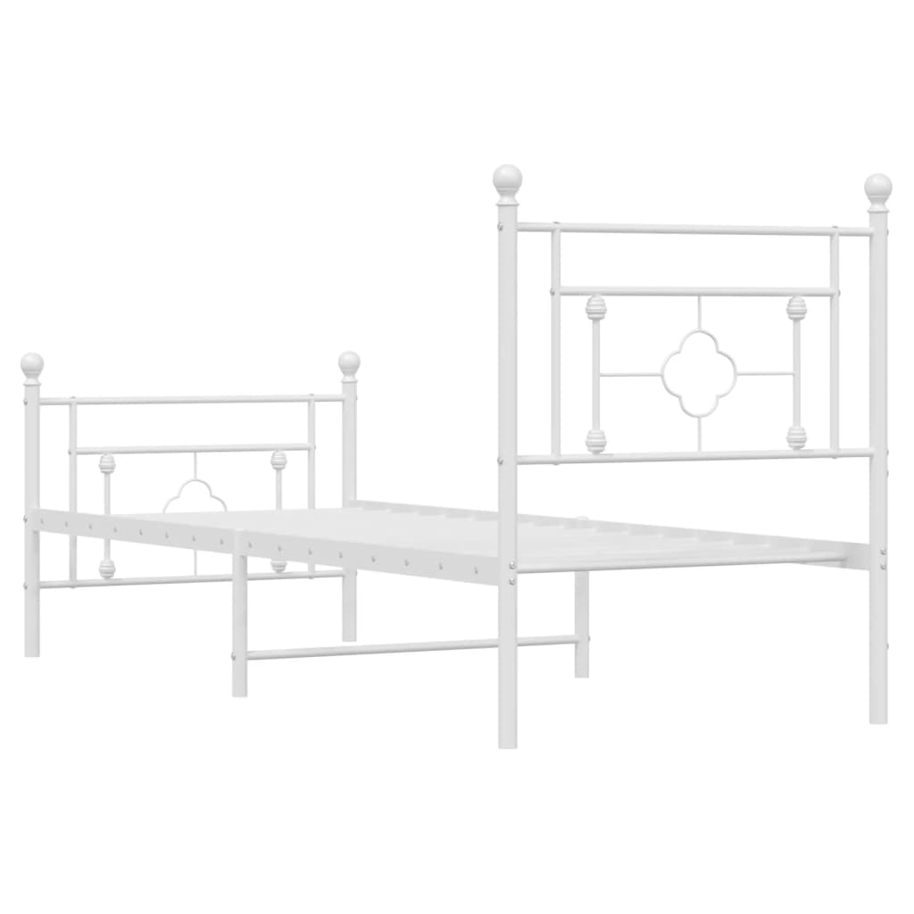 White Metal Bed Frame with Footboard, 75x190cm, No Mattress Included