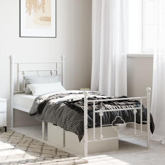 White Metal Bed Frame with Footboard, 75x190cm, No Mattress Included