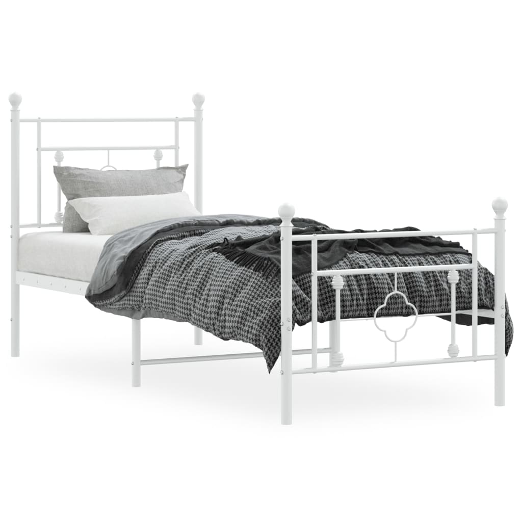 White Metal Bed Frame with Footboard 80x200cm - No Mattress