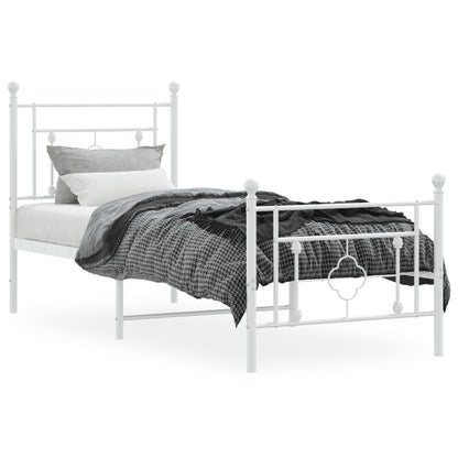 White Metal Bed Frame with Footboard 80x200cm - No Mattress