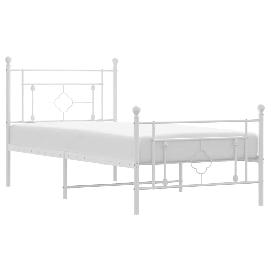 White Metal Bed Frame with Footboard - 100x200cm No Mattress