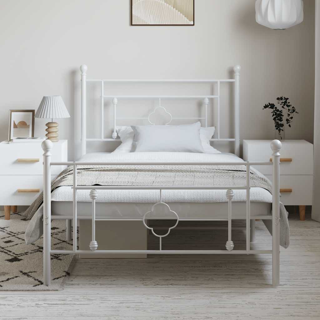 White Metal Bed Frame with Footboard - 100x200cm No Mattress