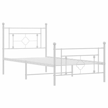White Metal Bed Frame with Footboard - 100x200cm No Mattress