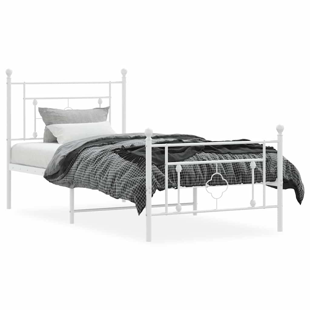 White Metal Bed Frame with Footboard - 100x200cm No Mattress