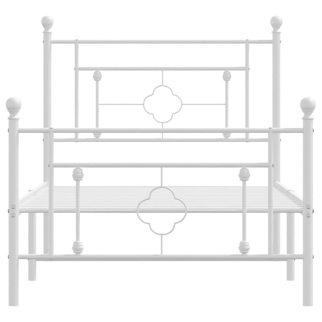 White Metal Bed Frame with Footboard - 100x200cm No Mattress