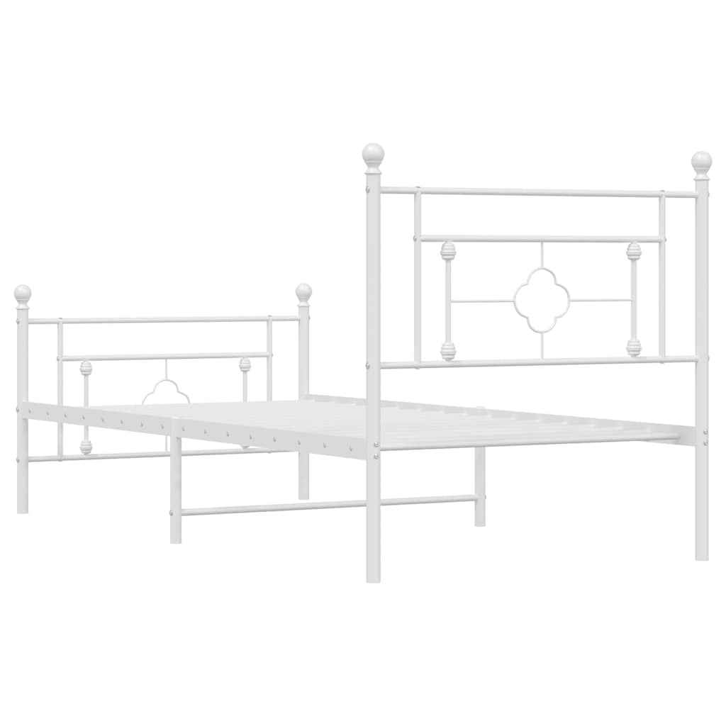 White Metal Bed Frame with Footboard - 100x200cm No Mattress