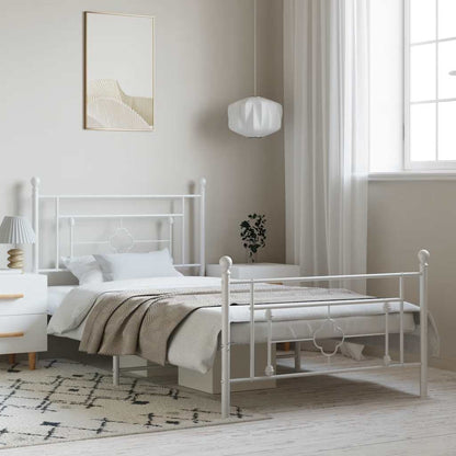 White Metal Bed Frame with Footboard - 100x200cm No Mattress