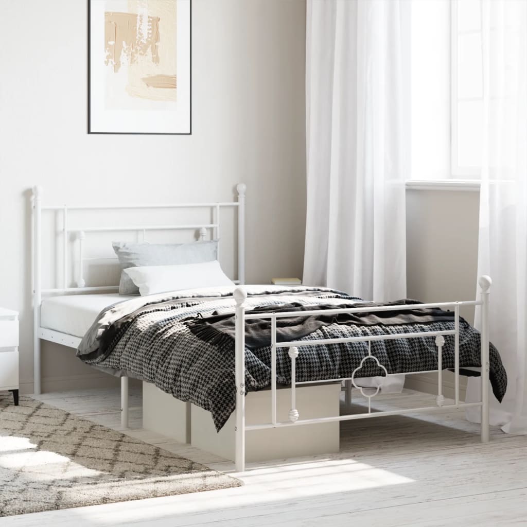 White Metal Bed Frame 107x203cm with Footboard - No Mattress