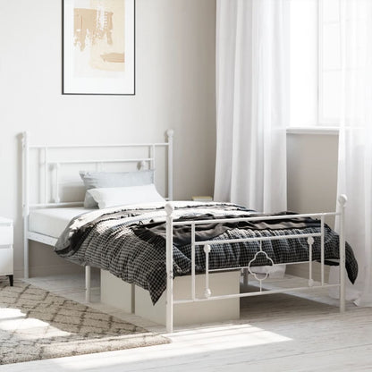 White Metal Bed Frame 107x203cm with Footboard - No Mattress