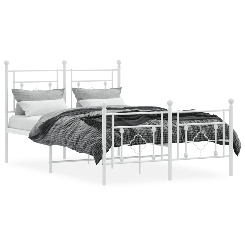 White Metal Bed Frame with Footboard 120x200cm – No Mattress Included