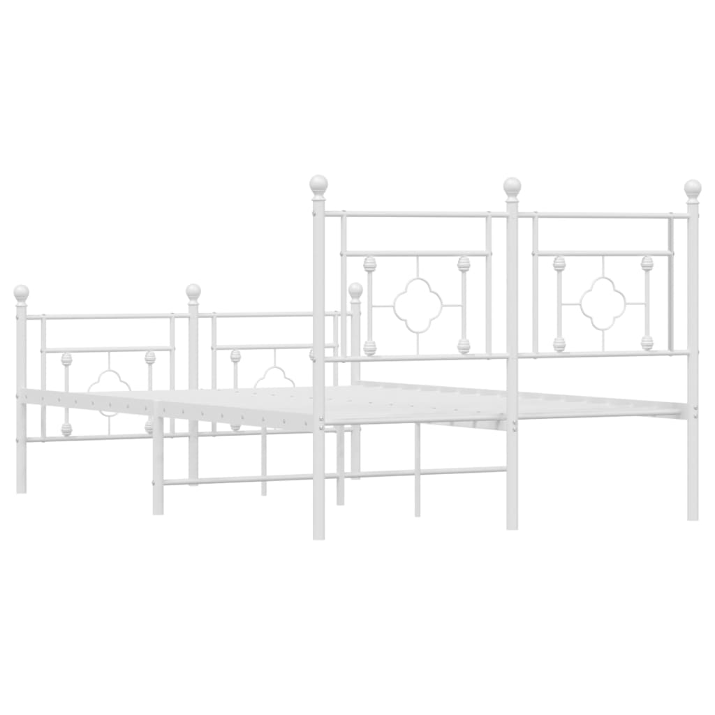 White Metal Bed Frame with Footboard 120x200cm – No Mattress Included